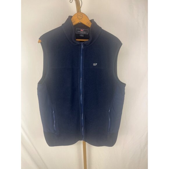 Vineyard Vines Mens Navy Fleece Vest Size M With Zip Pockets - Picture 1 of 6